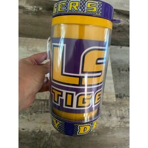 LSU Tigers Death Valley Insulated Travel Mug Purple Gold LSU Logo Clear Handle